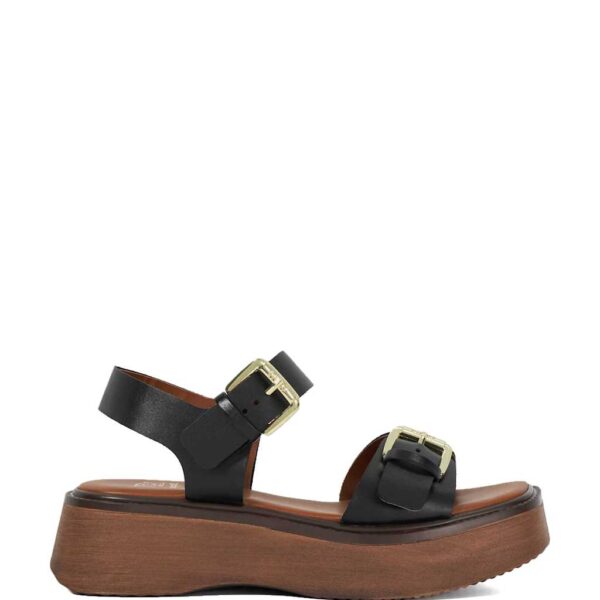 Dune London Women's Buckle Flatform Square Toe Sandals - 5 - Black, Ecru,Black,Sand,Brown