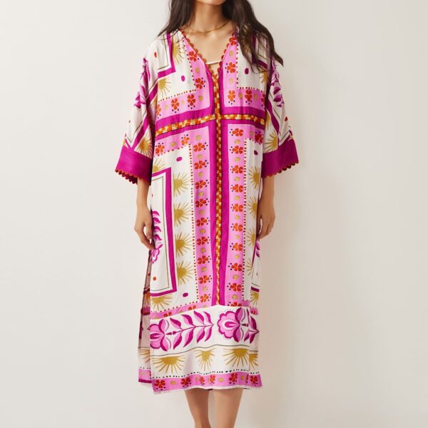 Monsoon Women's Printed Midi Beach Dress - XL - Pink Mix, Pink Mix