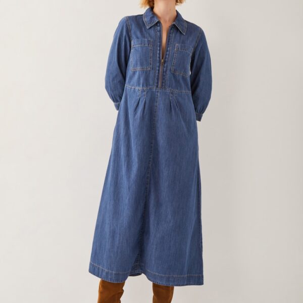 Monsoon Women's Denim Zip Up Midi Shirt Dress - 20 - Blue Denim, Blue Denim