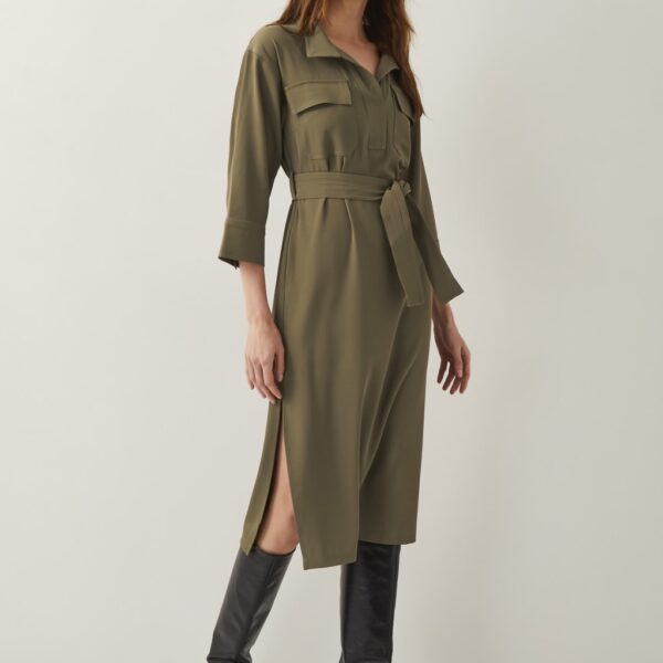 Monsoon Women's Collared Belted Midi Cargo Shirt Dress - Khaki, Khaki