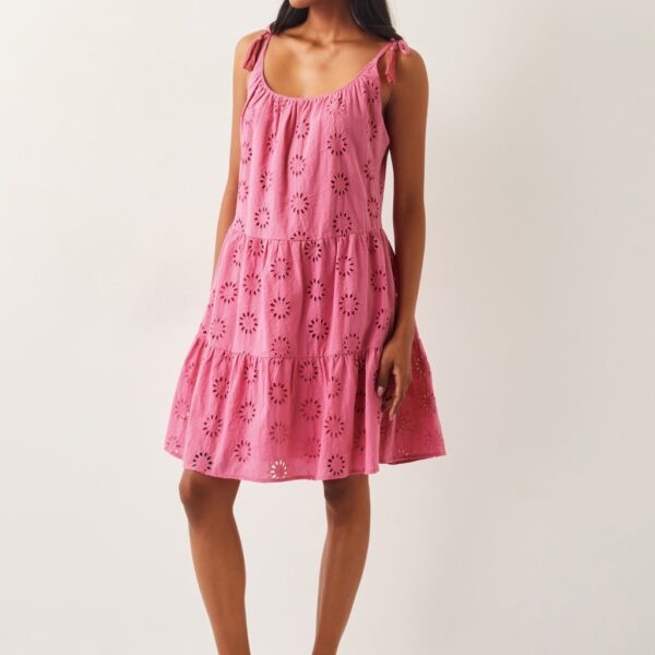 Monsoon Women's Pure Cotton Broderie Skater Dress - L - Pink, Pink