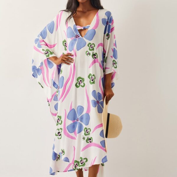 Monsoon Women's Floral V-Neck Beach Cover Up Kaftan - S-M - Ivory Mix, Ivory Mix