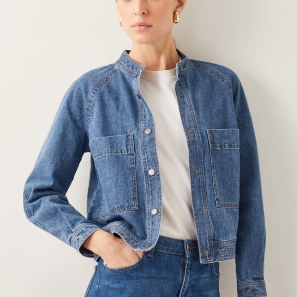 Monsoon Women's Pure Cotton Denim Bomber Jacket - 10 - Blue Denim, Blue Denim