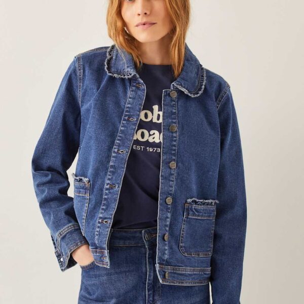 Monsoon Women's Denim Frill Detail Collared Jacket - 18 - Blue Denim, Blue Denim