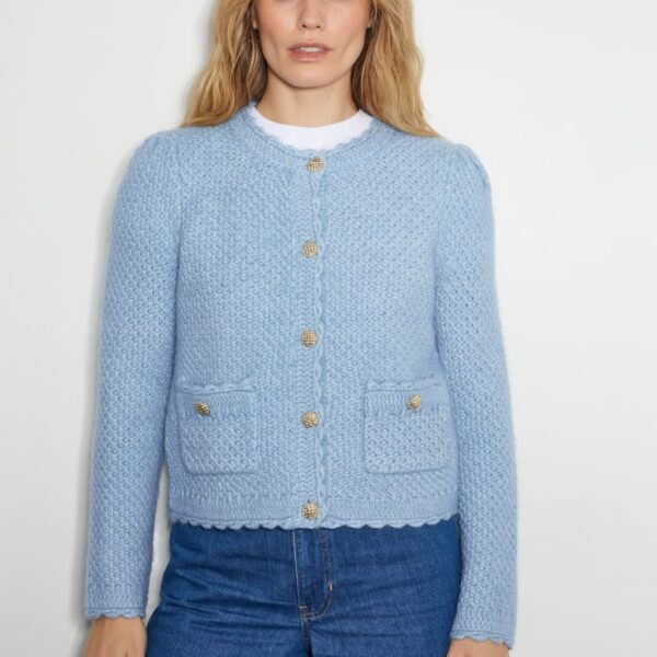Monsoon Women's Textured Scallop Edge Cropped Cardigan - XXL - Pale Blue, Pale Blue
