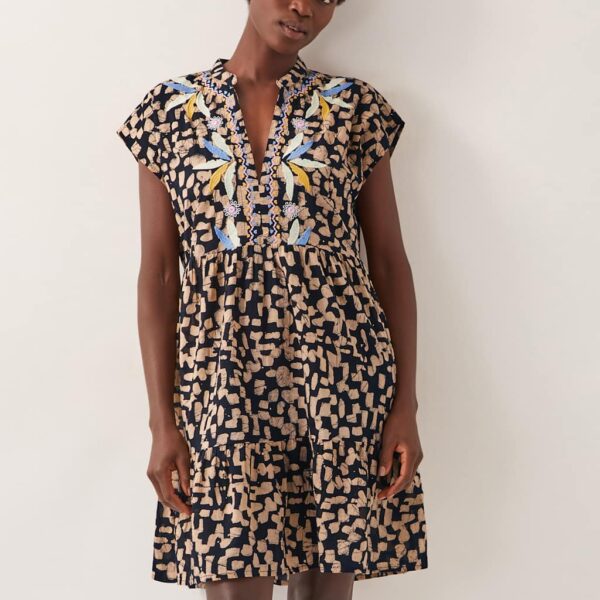 Monsoon Women's Pure Cotton Printed Knee Length Skater Dress - M - Black Mix, Black Mix