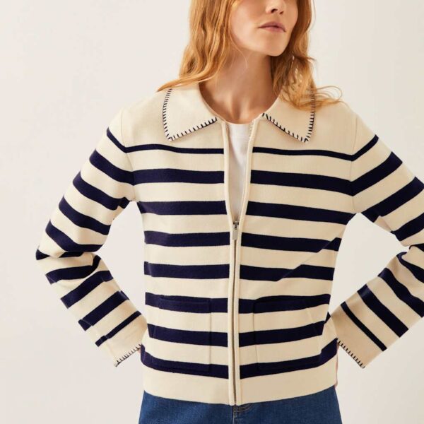 Monsoon Women's Striped Collared Shacket - M - Ivory Mix, Ivory Mix