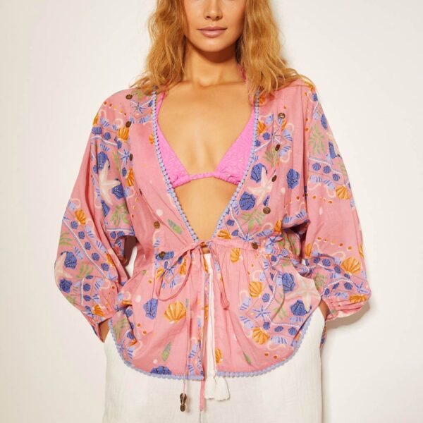 Monsoon Women's Pure Cotton Shell Print Top - M - Light Pink Mix, Light Pink Mix