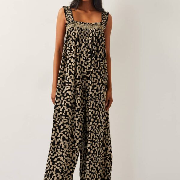 Monsoon Women's Batik Shirred Sleeveless Wide Leg Jumpsuit - XL - Black Mix, Black Mix
