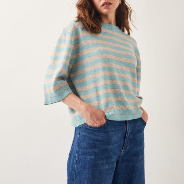 Monsoon Women's Striped Crew Neck Jumper - Green Mix, Green Mix