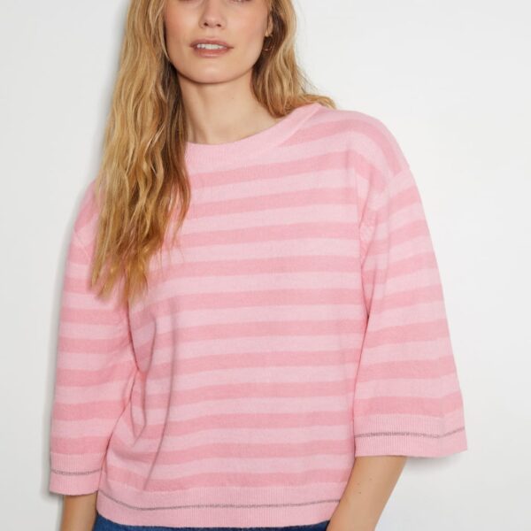 Monsoon Women's Striped Crew Neck Jumper - Pink Mix, Pink Mix