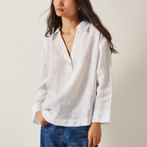 Monsoon Women's Pure Linen V-Neck Blouse - M - White, White