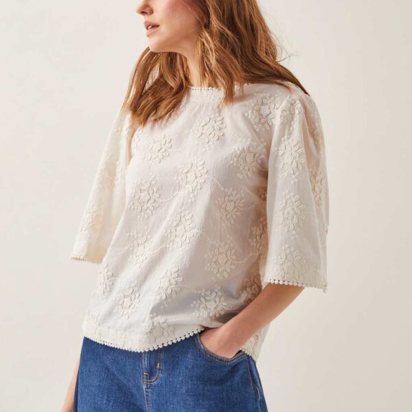 Monsoon Women's Pure Cotton Embroidered Blouse - XXL - Ivory Mix, Ivory Mix