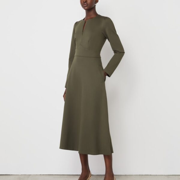 Finery London Women's Ponte Jersey Zip Neck Midi Waisted Dress - 20 - Green, Green,Black
