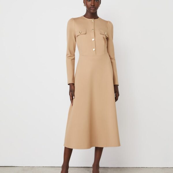 Finery London Women's Ponte Jersey Button Front Midi Dress - 16 - Brown, Brown,Black