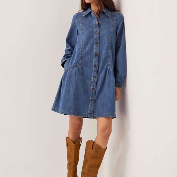 Monsoon Women's Pure Cotton Knee Length Shirt Dress - 14 - Blue Denim, Blue Denim