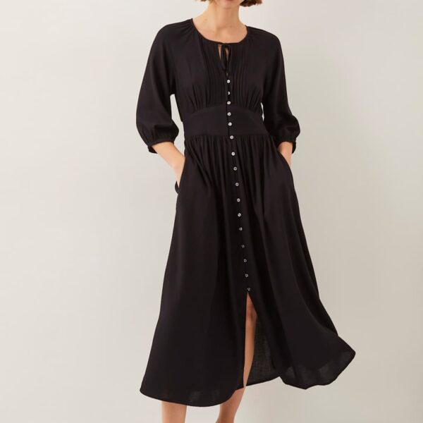 Monsoon Women's Pintuck Midi Shirt Dress with Linen - Black, Black