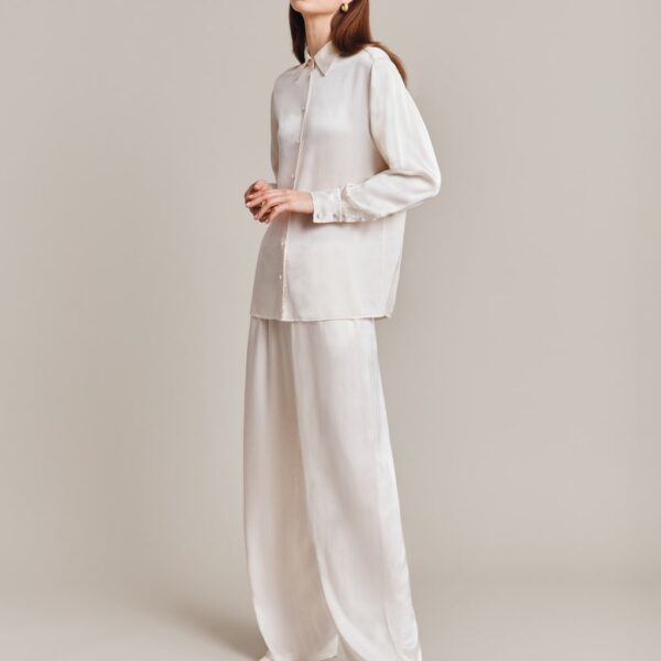Ghost Women's Satin Drawstring Wide Leg Trousers - M - Ivory, Black,Ivory,Navy