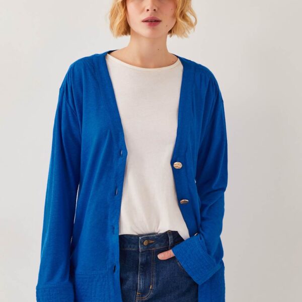 Monsoon Women's Linen Rich V-Neck Midi Cardigan - Blue, Blue