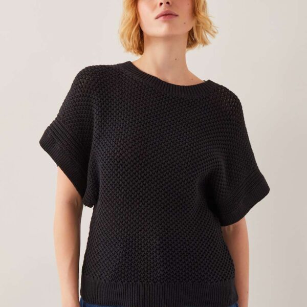 Monsoon Women's Pure Cotton Textured Crew Neck Jumper - Black, Black