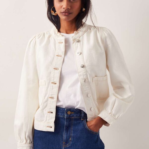 Monsoon Women's Cotton Rich Frill Neck Short Jacket - 18 - Ecru, Ecru