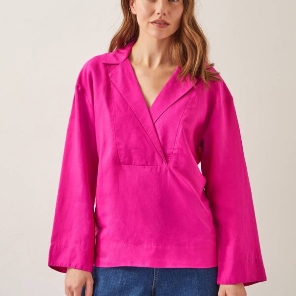 Monsoon Women's Lyocell Rich Collared Top - M - Pink, Pink