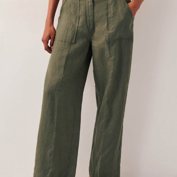 Monsoon Women's Pure Linen Regular Straight Leg Trousers - XL - Khaki, Khaki