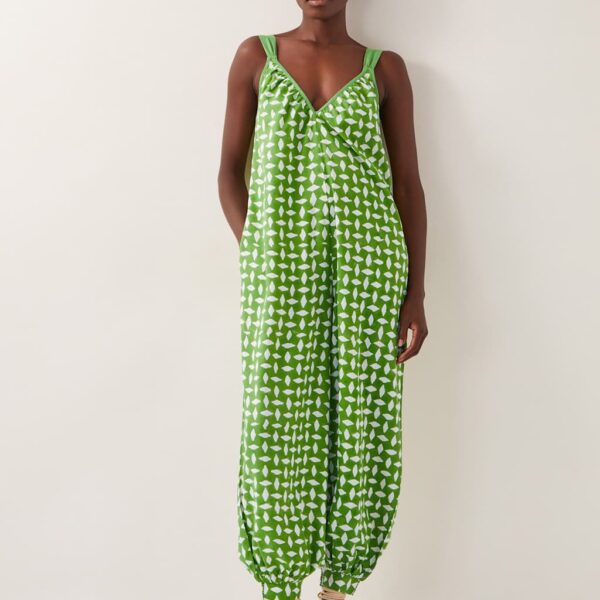 Monsoon Women's Geometric V-Neck Sleeveless Jumpsuit - Green Mix, Green Mix