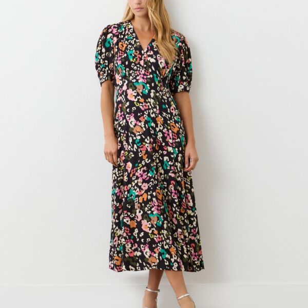 Finery London Women's Crepe Floral V-Neck Midi Tea Dress - 8 - Black Mix, Black Mix