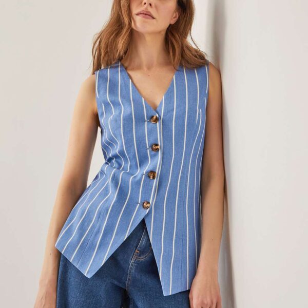 Monsoon Women's Linen Blend Striped Waistcoat - XL - Blue Mix, Blue Mix