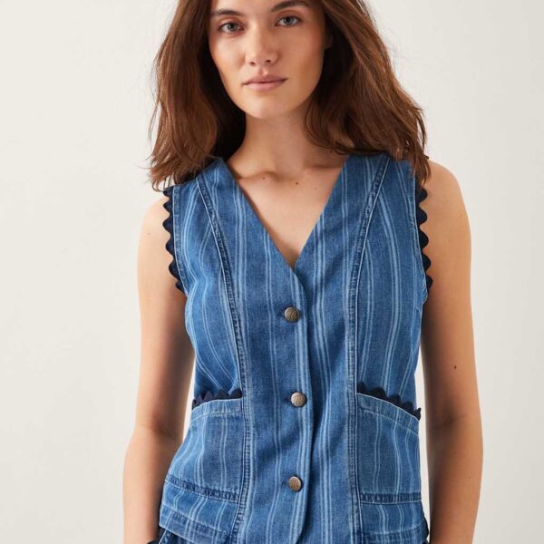 Monsoon Women's Pure Cotton V-Neck Button Through Waistcoat - 14 - Denim Mix, Denim Mix