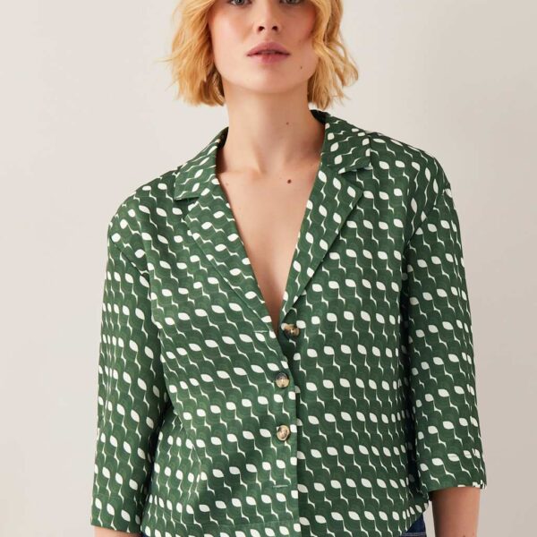 Monsoon Women's Geometric Collared Shirt - Green Mix, Green Mix