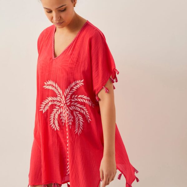 Monsoon Women's Pure Cotton Palm Tree Embroidered Kaftan - XL - Orange Mix, Orange Mix
