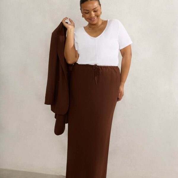 Live Unlimited London Women's Linen Rich Slip Skirt - 20 - Brown, Brown