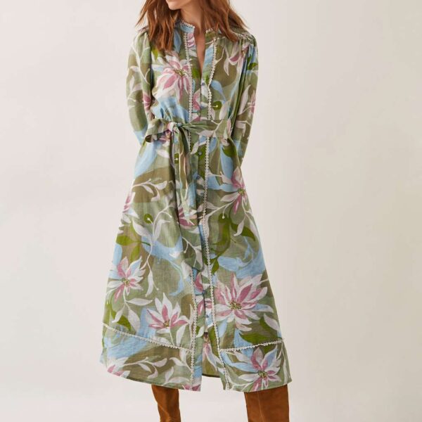 Monsoon Women's Printed Midi Skater Dress - Khaki Mix, Khaki Mix