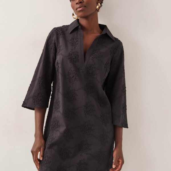 Monsoon Women's Pure Cotton Embroidered Mini Shift Dress - XXL - Black Mix, Black Mix