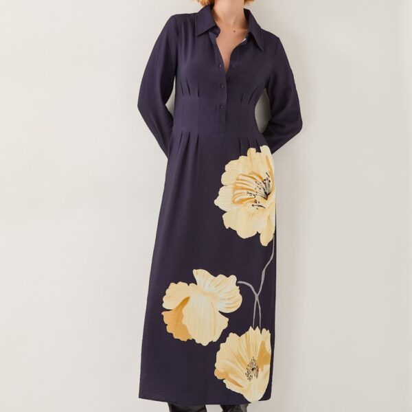 Monsoon Women's Floral Midi Shirt Dress - 16 - Navy Mix, Navy Mix