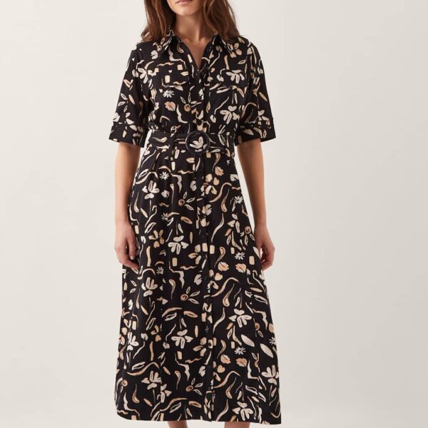 Monsoon Women's Jersey Printed Button Through Midi Dress - Black Mix, Black Mix
