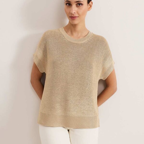 Phase Eight Women's Metallic Textured Round Neck Jumper - S - Gold, Gold