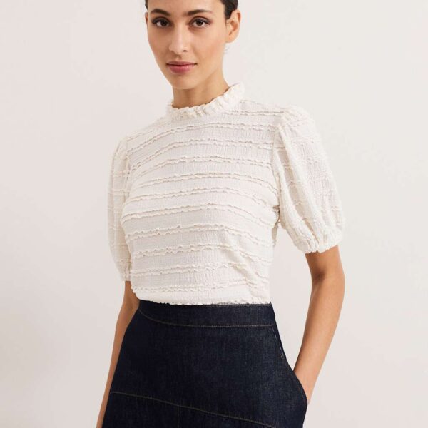 Phase Eight Women's Lace Puff Sleeve Top - 16 - Cream, Cream