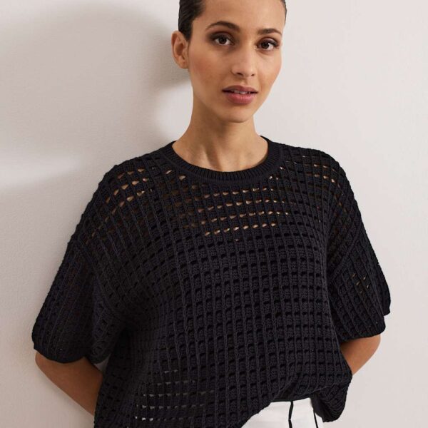 Phase Eight Women's Pure Cotton Textured Knitted Top - M - Black, Black