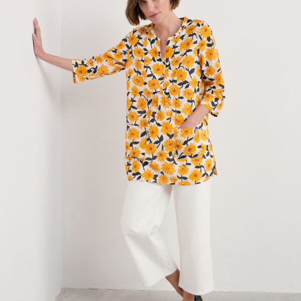 Seasalt Cornwall Women's Pure Cotton Floral Notch Neck Tunic - 20 - Yellow Mix, Yellow Mix
