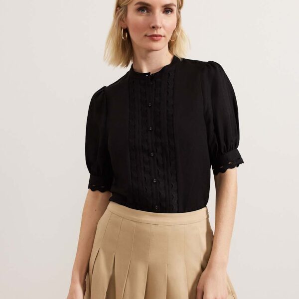 Phase Eight Women's Linen Rich Textured Crew Neck Blouse - 14 - Black, Black