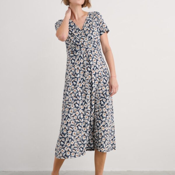 Seasalt Cornwall Women's Pure Cotton Floral V-Neck Midi Dress - 14REG - Navy Mix, Navy Mix