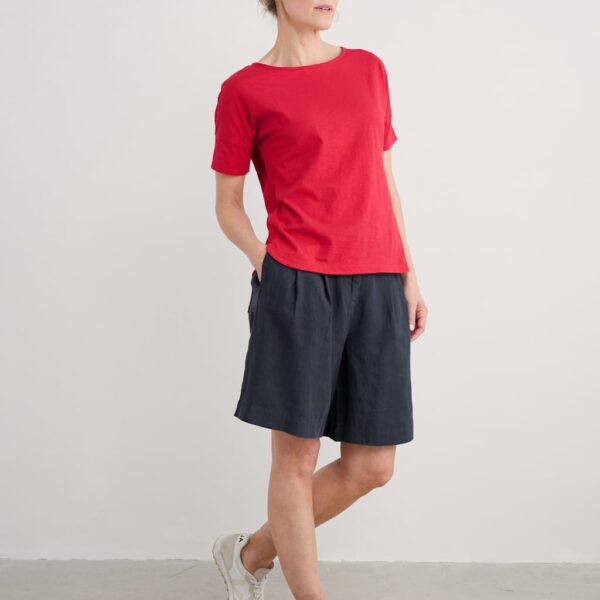 Seasalt Cornwall Women's Pure Linen Pleat Front Shorts - 14 - Navy, Natural,Navy