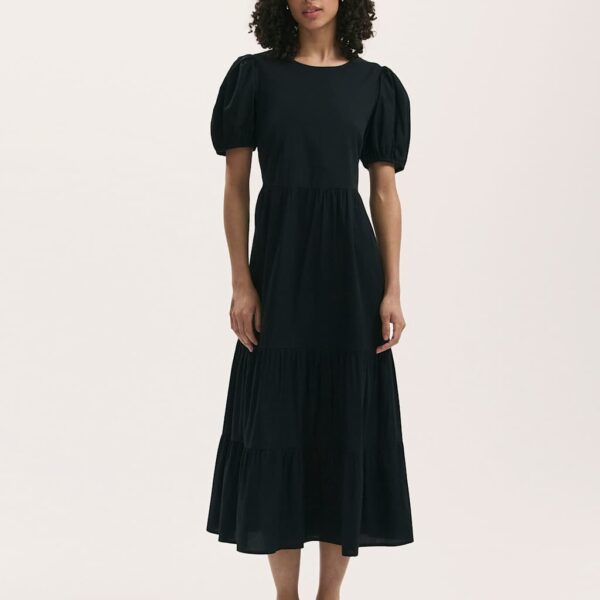 Finery London Women's Pure Cotton Midi Tiered Dress - 8 - Black Mix, Black Mix