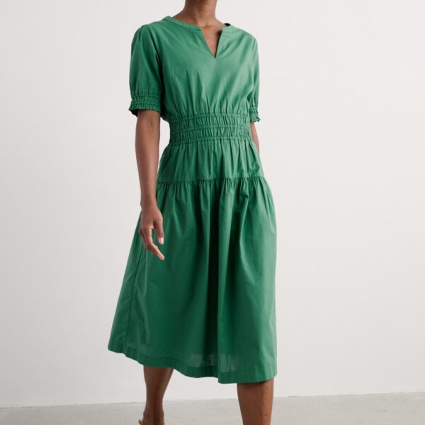 Seasalt Cornwall Women's Pure Cotton Notch Neck Midi Waisted Dress - 16PET - Green, Green