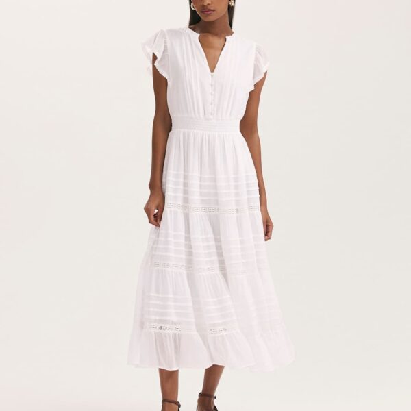 Finery London Women's Pure Cotton Midi Tiered Dress - 18 - White, White,Black