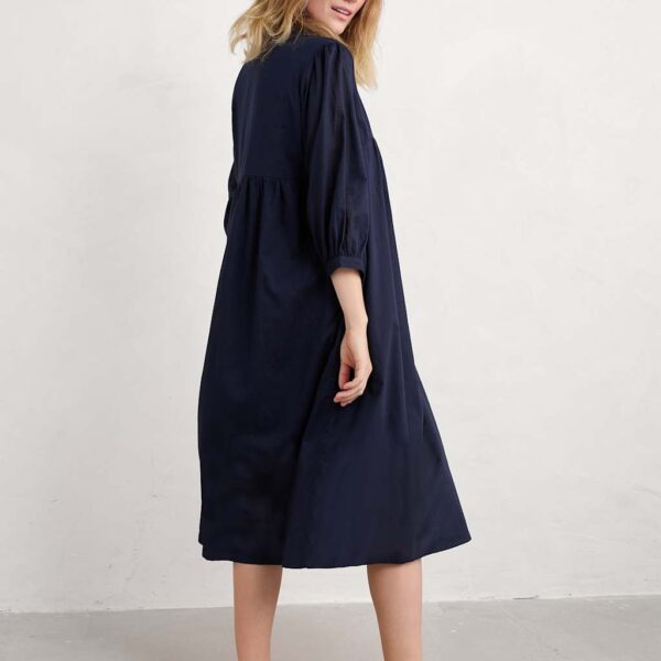 Seasalt Cornwall Women's Pure Cotton V-Neck Empire Line Midi Waisted Dress - 14 - Navy, Navy