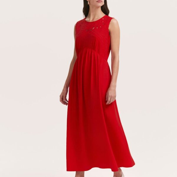Finery London Women's Pure Cotton Broderie Skater Dress - 14 - Red, Red,Light Blue